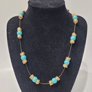 Karma Bella BohoTurquoise Gold Disc Bead Wired Adjustable Necklace Gold Tone